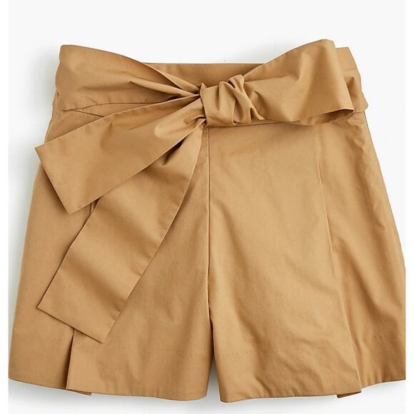 NWT J. Crew Tie-waist cotton poplin shorts honey brown size 10 - Picture 1 of 11